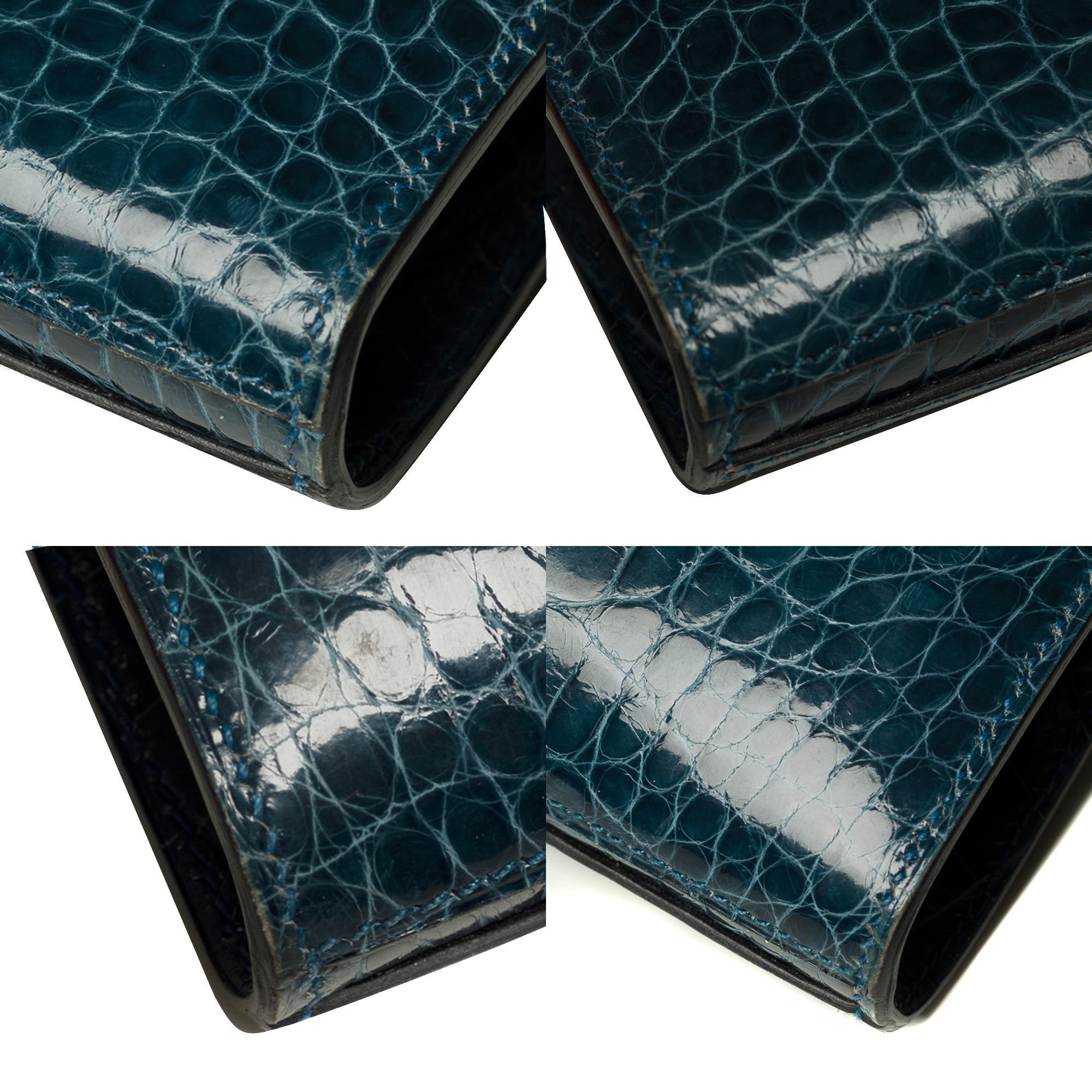 Beautiful Hermès Kelly Wallet in blue colvert alligator, SHW 4