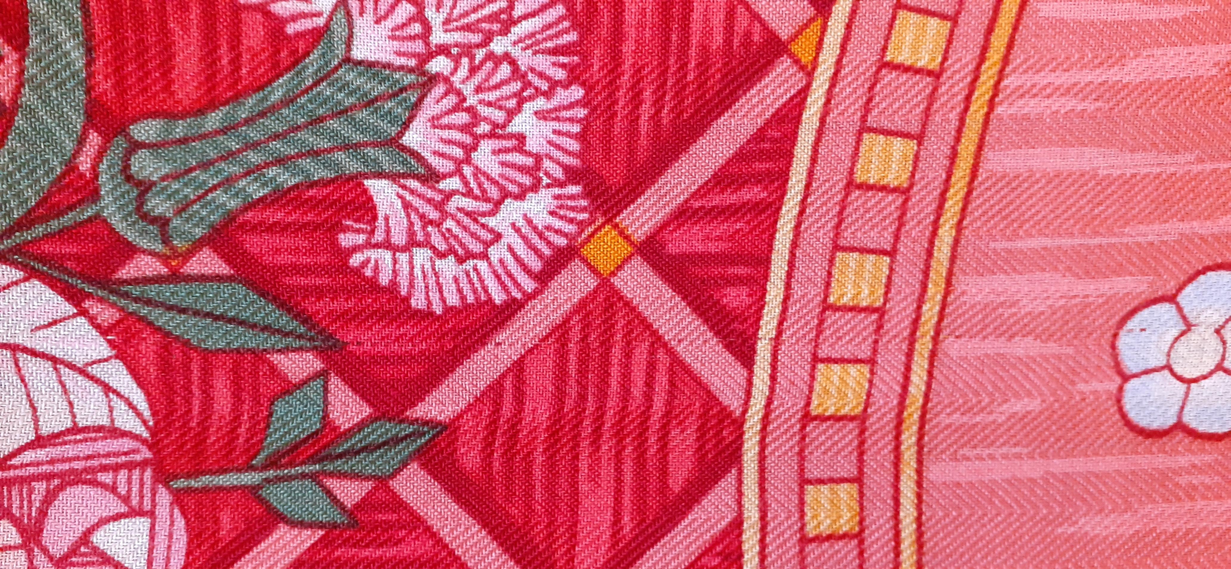 Beautiful Hermès Shawl Jeux de Paille Birds Cashmere and Silk Red 138 cm For Sale 14