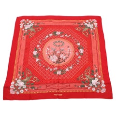 Beautiful Hermès Shawl Jeux de Paille Birds Cashmere and Silk Red 138 cm