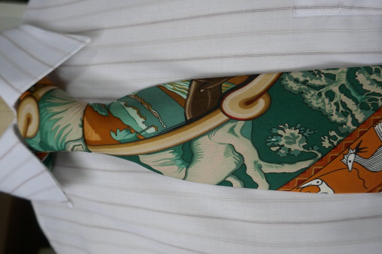 Beautiful Hermes Silk Tie, Colourful Birds Parrots in the Jungle , Hermes Orange In Good Condition For Sale In Chillerton, Isle of Wight