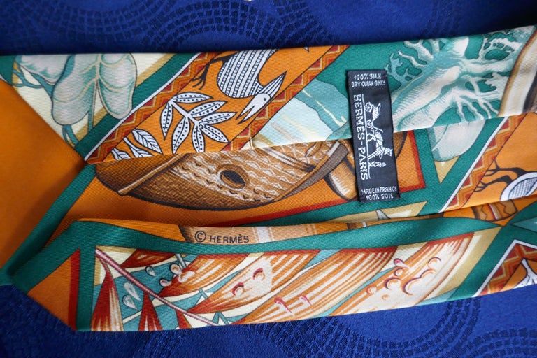 Beautiful Hermes Silk Tie, Colourful Birds Parrots in the Jungle , Hermes Orange For Sale 1