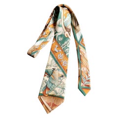 Beautiful Hermes Silk Tie, Colourful Birds Parrots in the Jungle , Hermes Orange