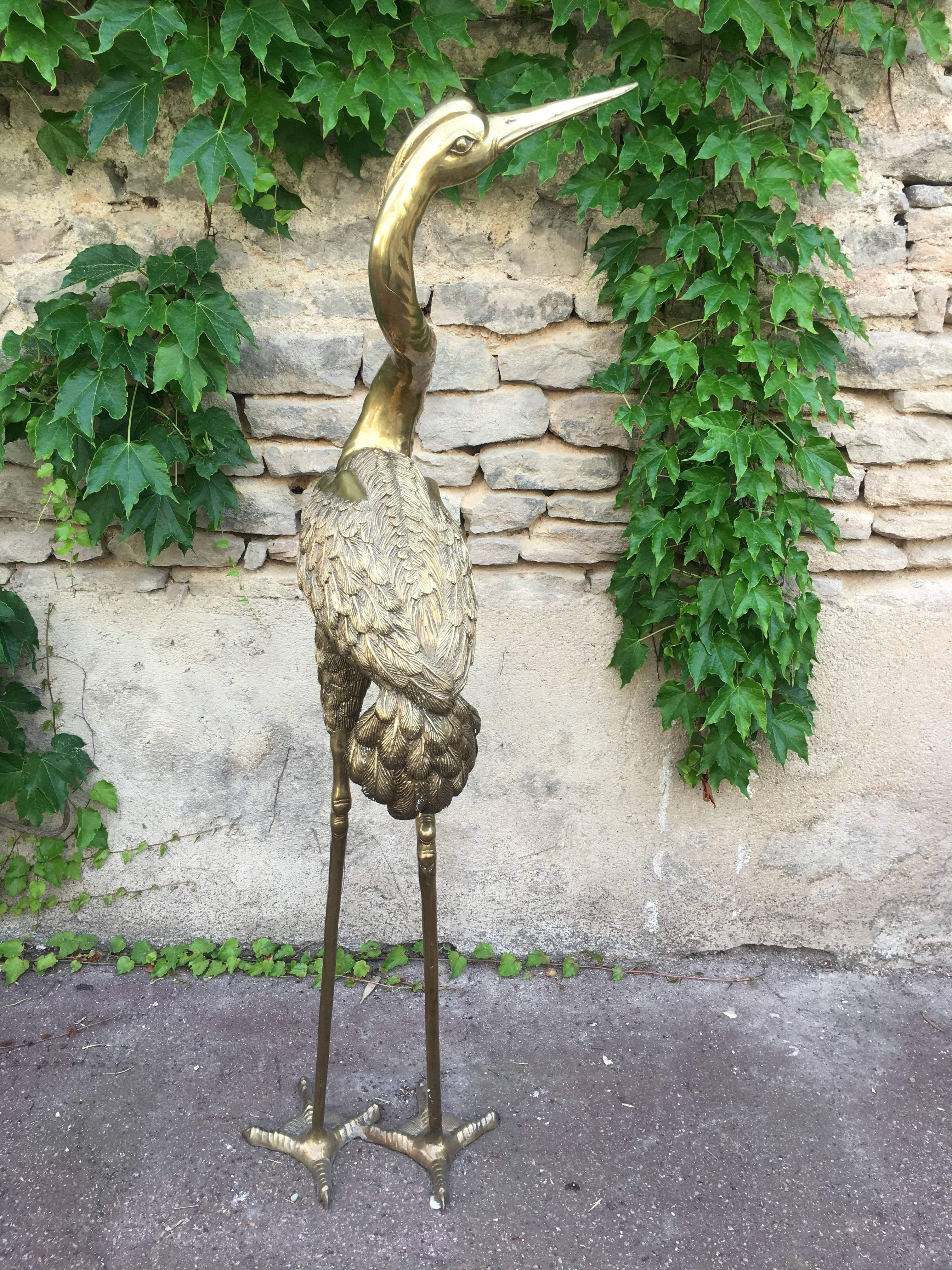 20th Century Beautiful Heron Brass Sculpture