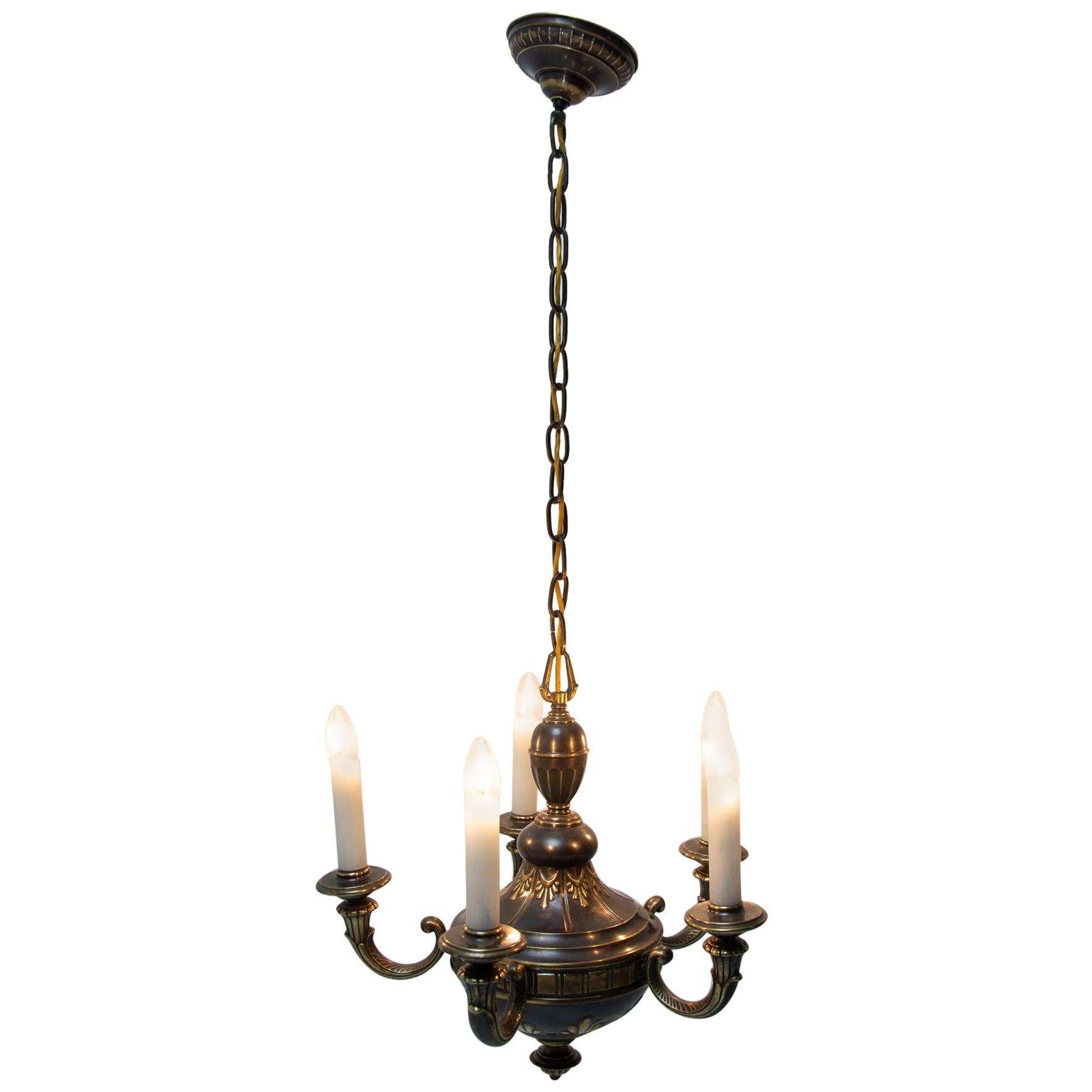 Beautiful Historicizing Brass Five-Armed Chandelier