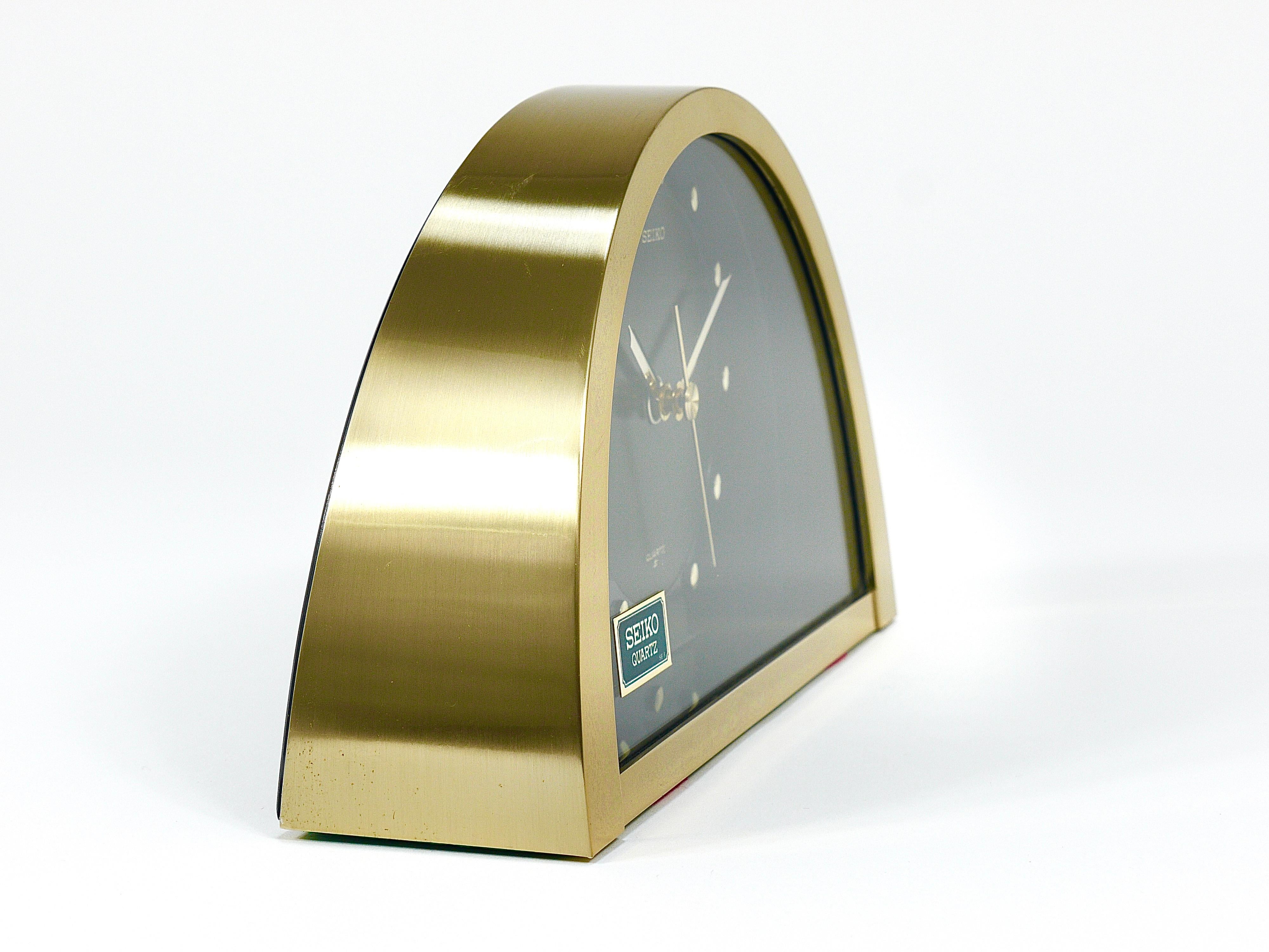 Metal Beautiful Hollywood Regency Brass See-Through Table Clock by Seiko Japan, 1980s For Sale