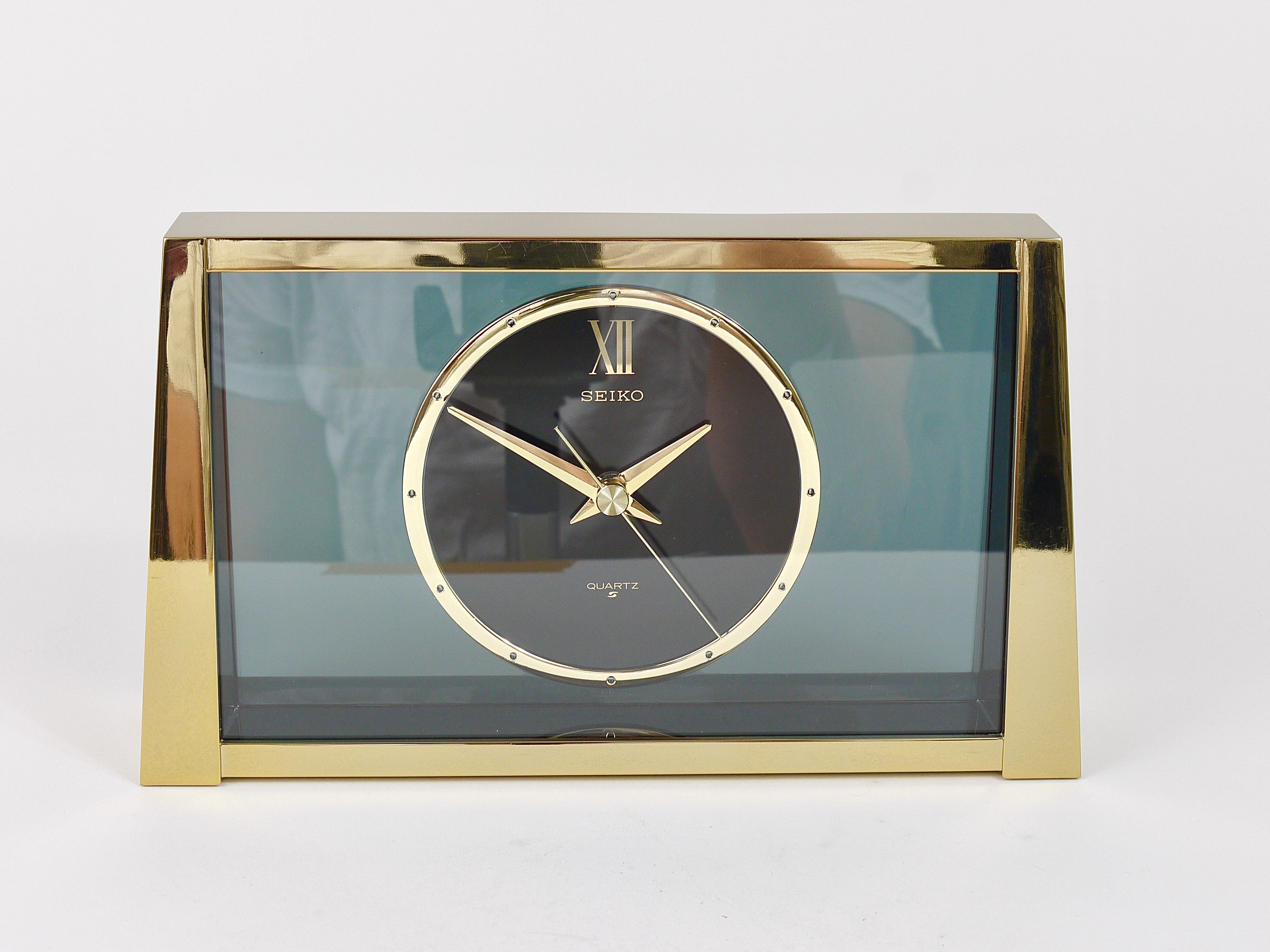Magnifique horloge de table en laiton Hollywood Regency « See-Through », Seiko, années 1980 en vente 6