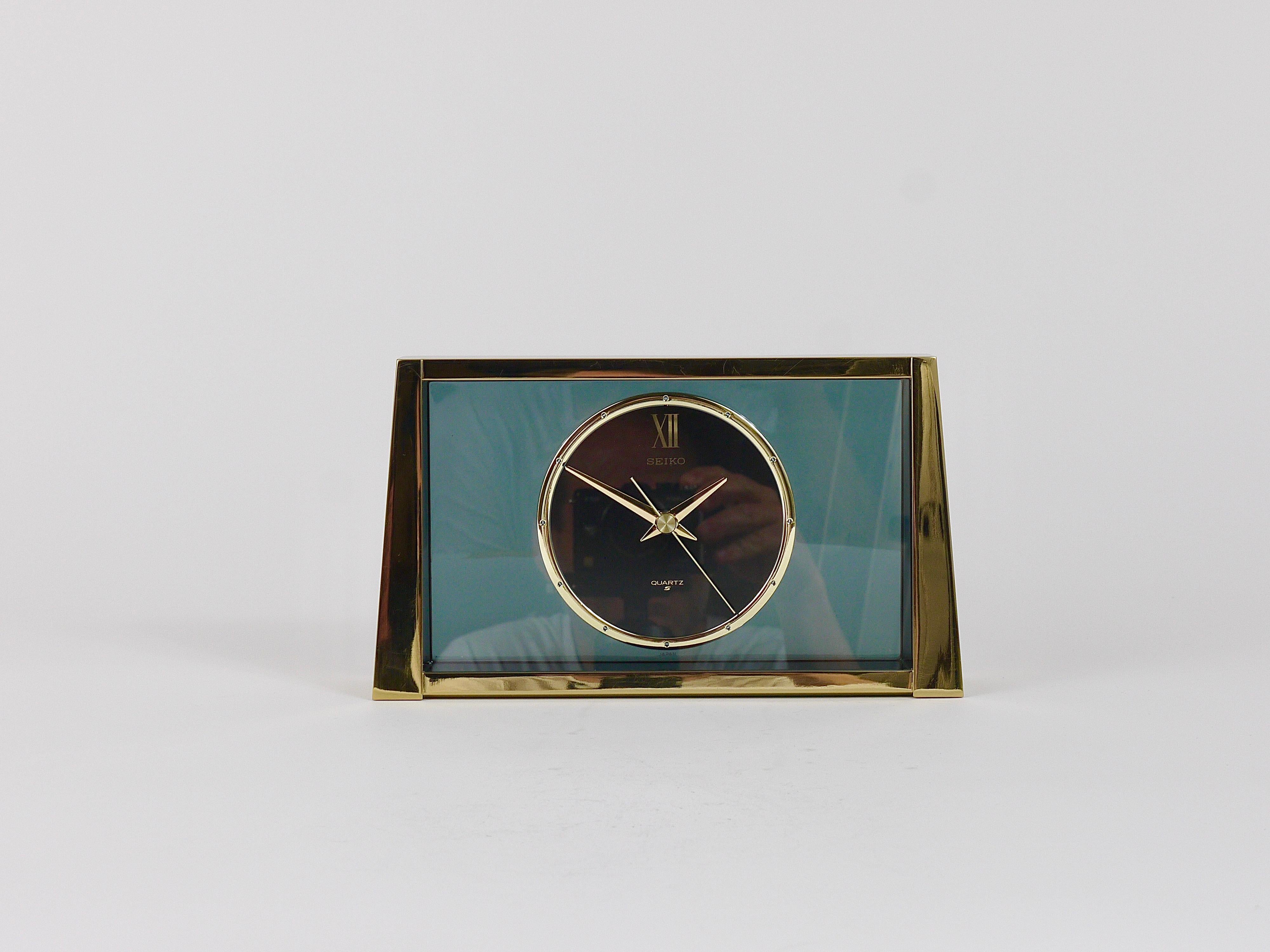Magnifique horloge de table en laiton Hollywood Regency « See-Through », Seiko, années 1980 en vente 9