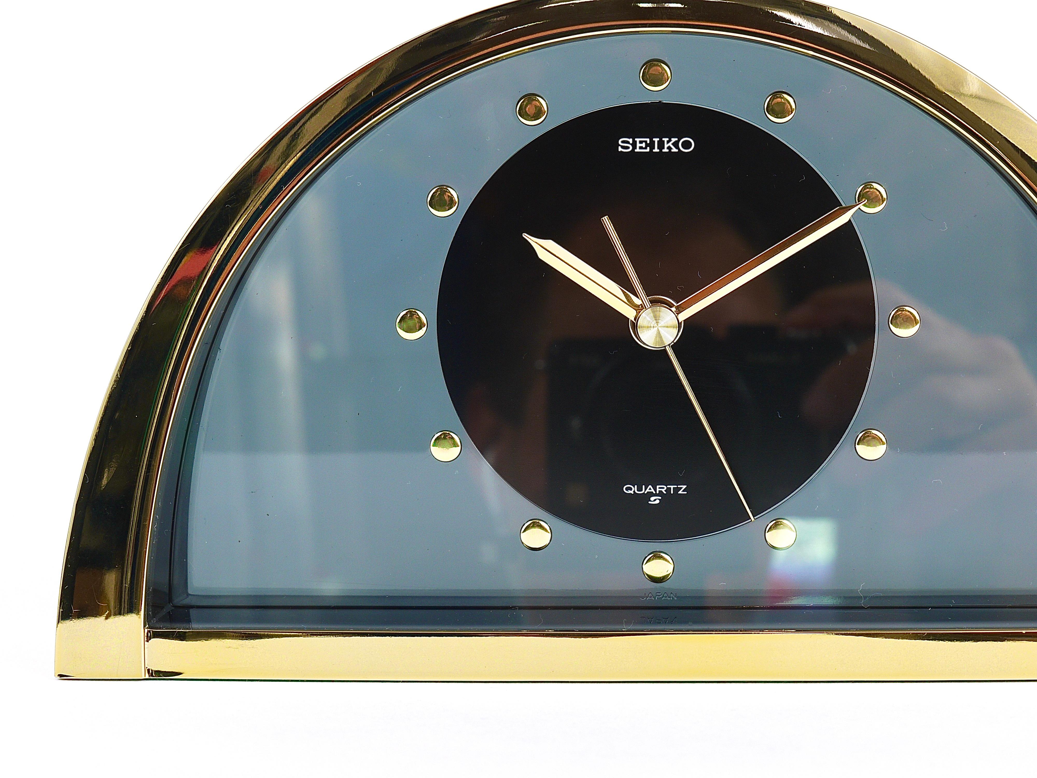 Beautiful Hollywood Regency Brass Table Clock, Seiko, 1980s 2
