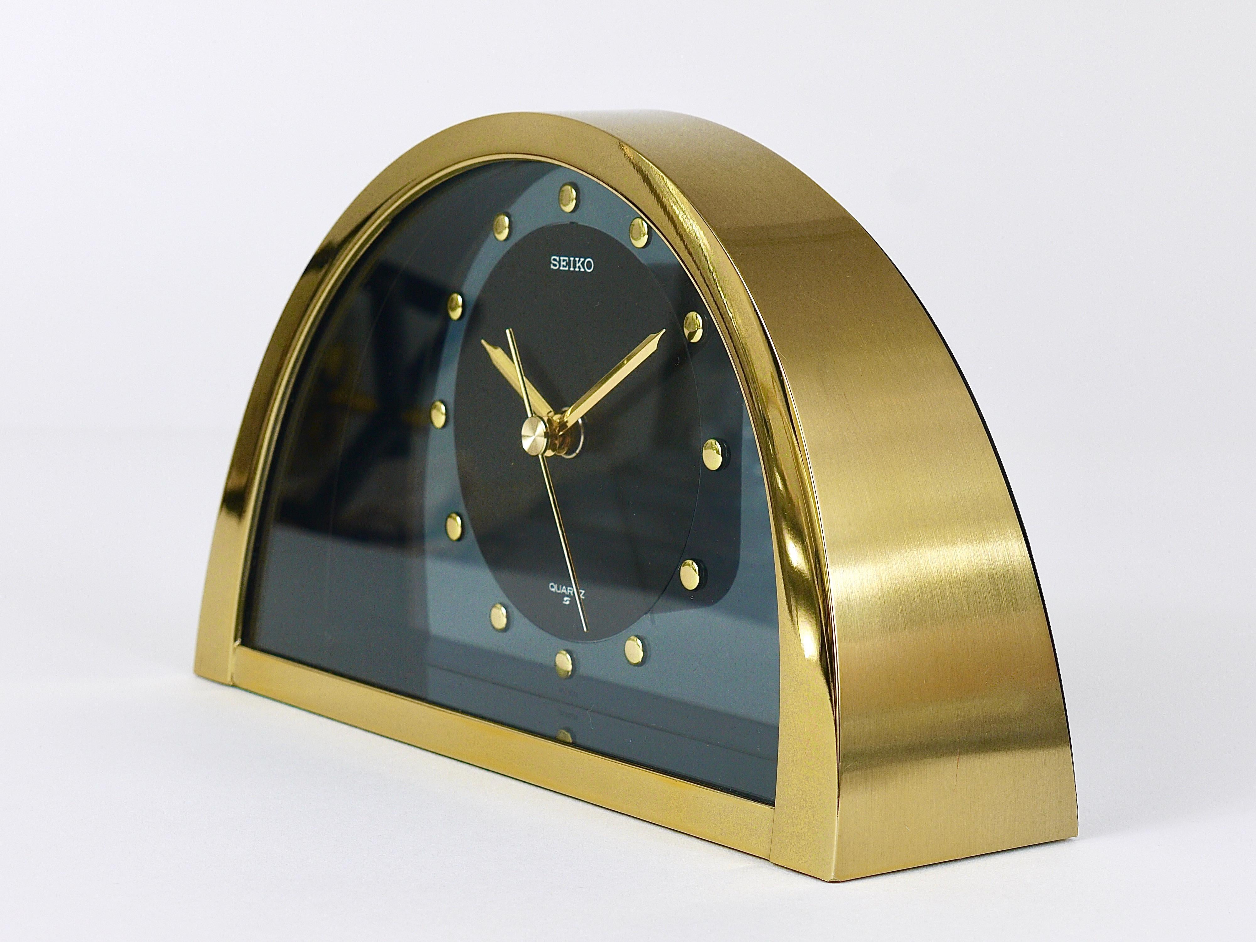 Japanese Beautiful Hollywood Regency Brass Table Clock, Seiko, 1980s