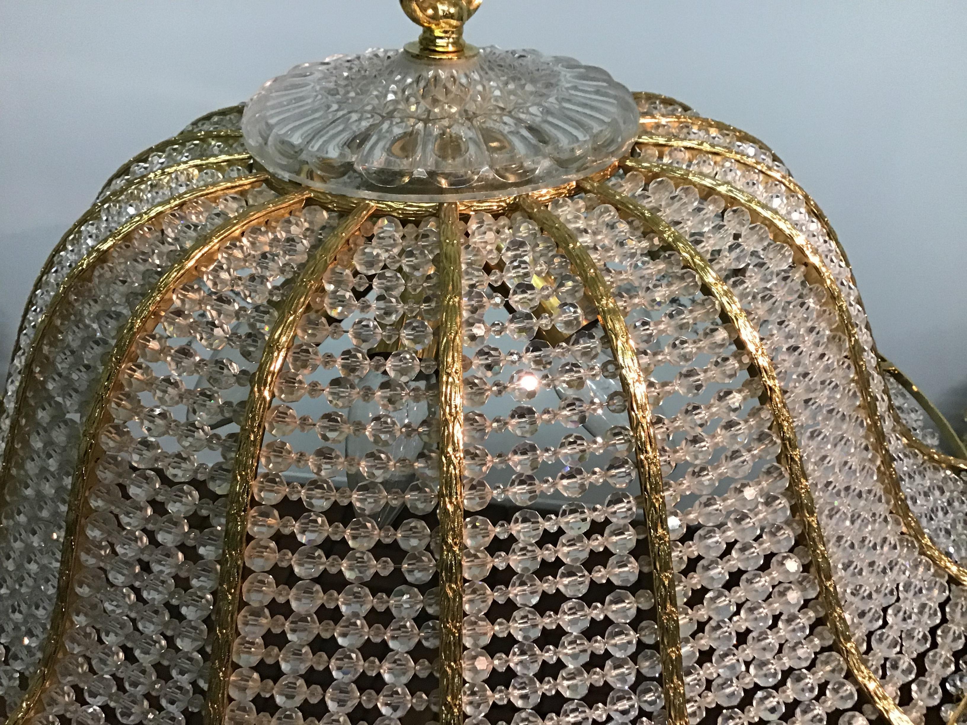 Mid-Century Modern Gilt and Beaded Regency Style Chandelier by Palwa, Germany, circa 1960s For Sale