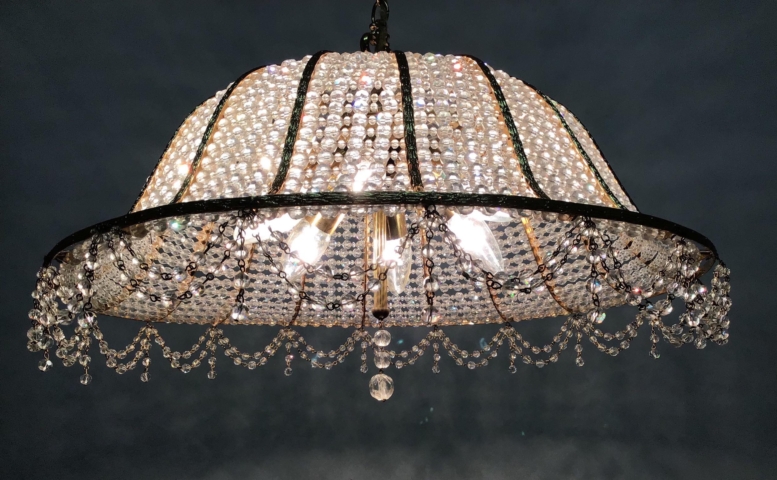 Brass Gilt and Beaded Regency Style Chandelier by Palwa, Germany, circa 1960s For Sale