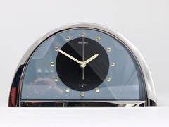 Beautiful Hollywood Regency Chromed "See-Through" Table Clock, Seiko, 1980s
