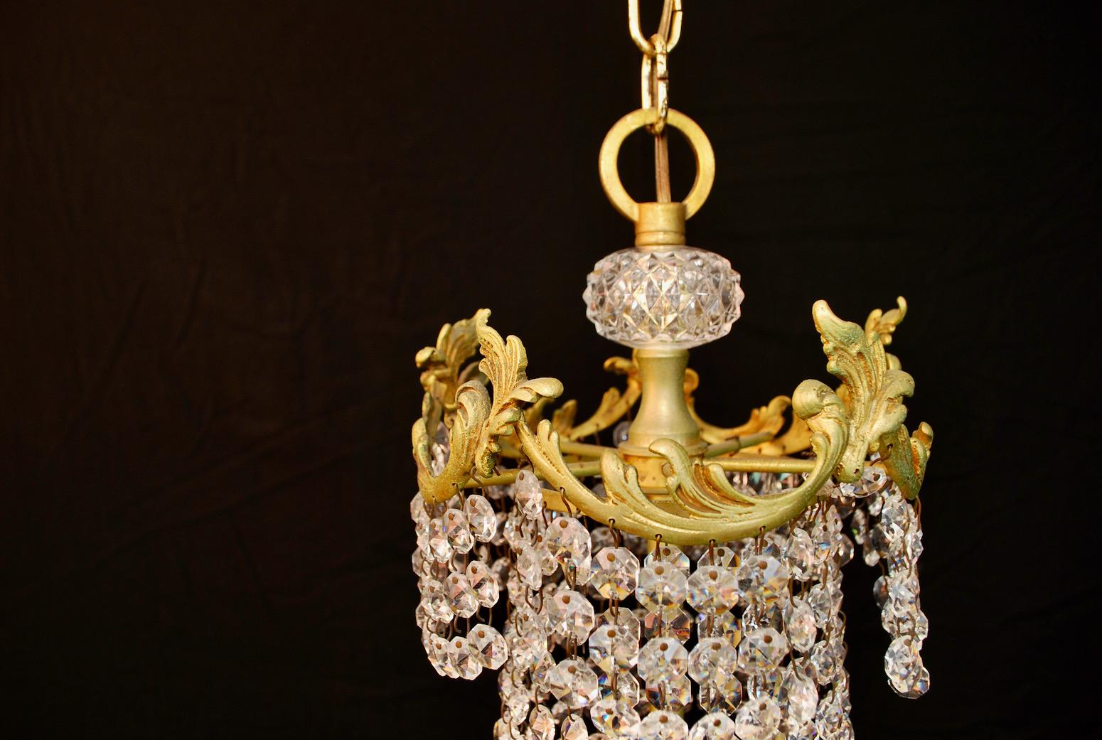 Brass Beautiful Hollywood Regency Crystal Chandelier For Sale