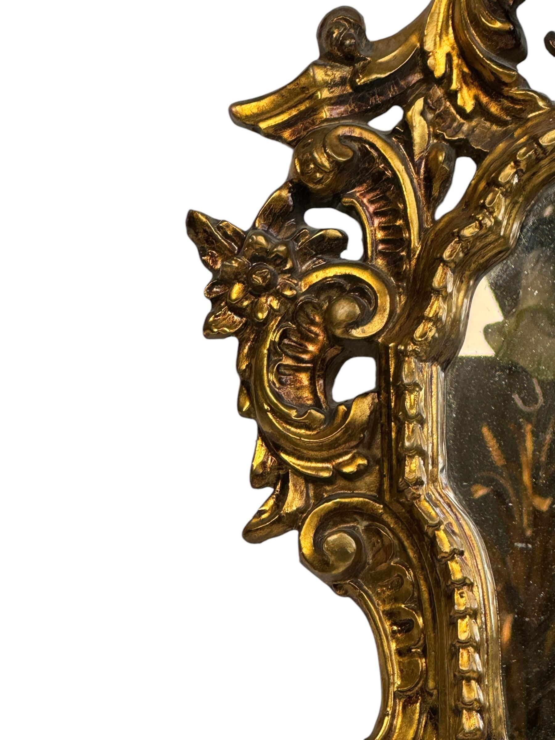 Beautiful Hollywood Regency Gilded Tole Toleware Vanity Mirror Vintage Italy For Sale 4