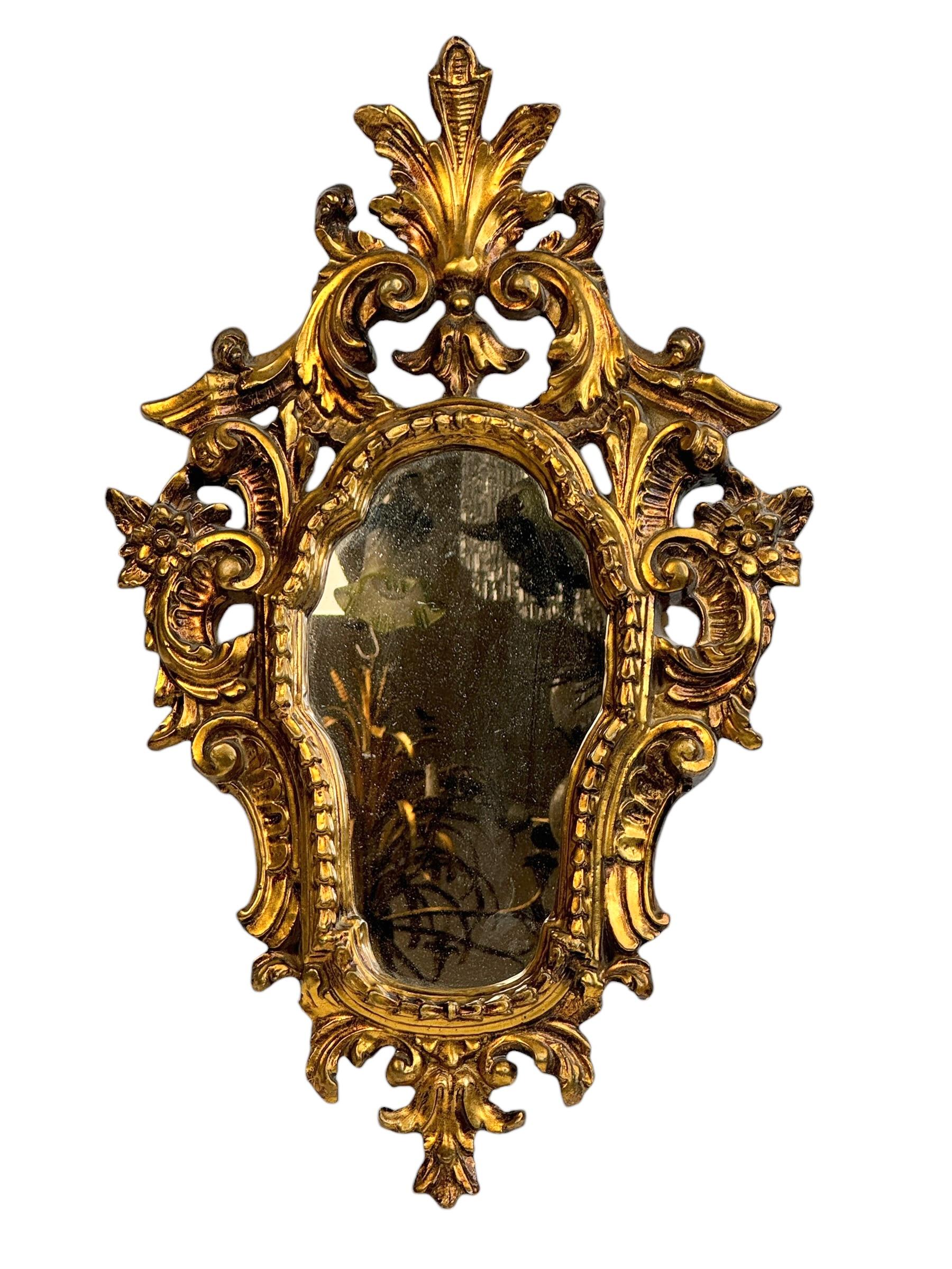 Italian Beautiful Hollywood Regency Gilded Tole Toleware Vanity Mirror Vintage Italy For Sale