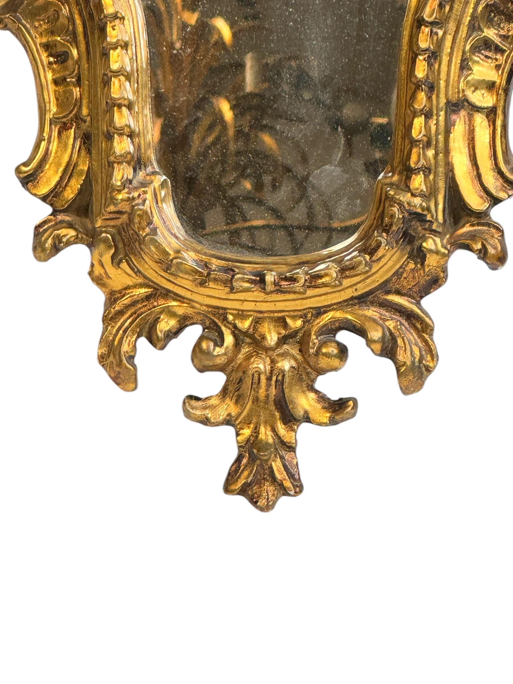 Gilt Beautiful Hollywood Regency Gilded Tole Toleware Vanity Mirror Vintage Italy For Sale