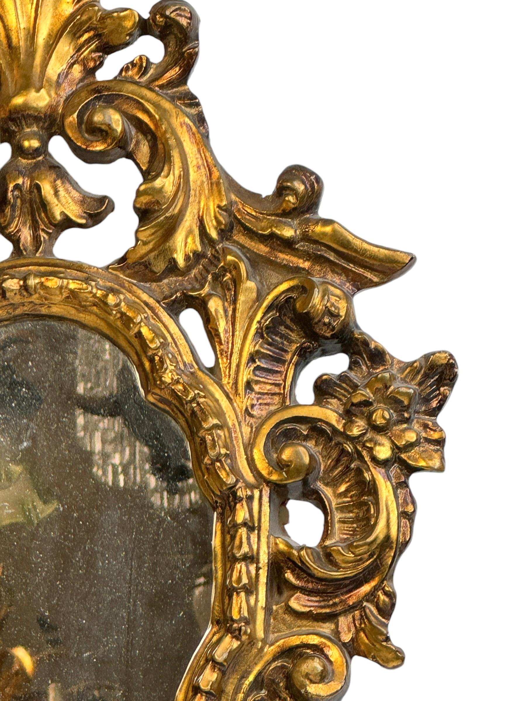 Beautiful Hollywood Regency Gilded Tole Toleware Vanity Mirror Vintage Italy For Sale 1