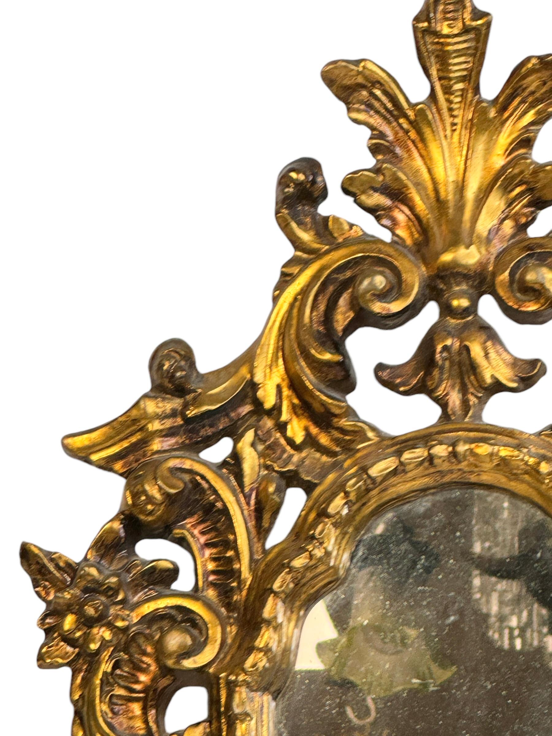 Beautiful Hollywood Regency Gilded Tole Toleware Vanity Mirror Vintage Italy For Sale 3