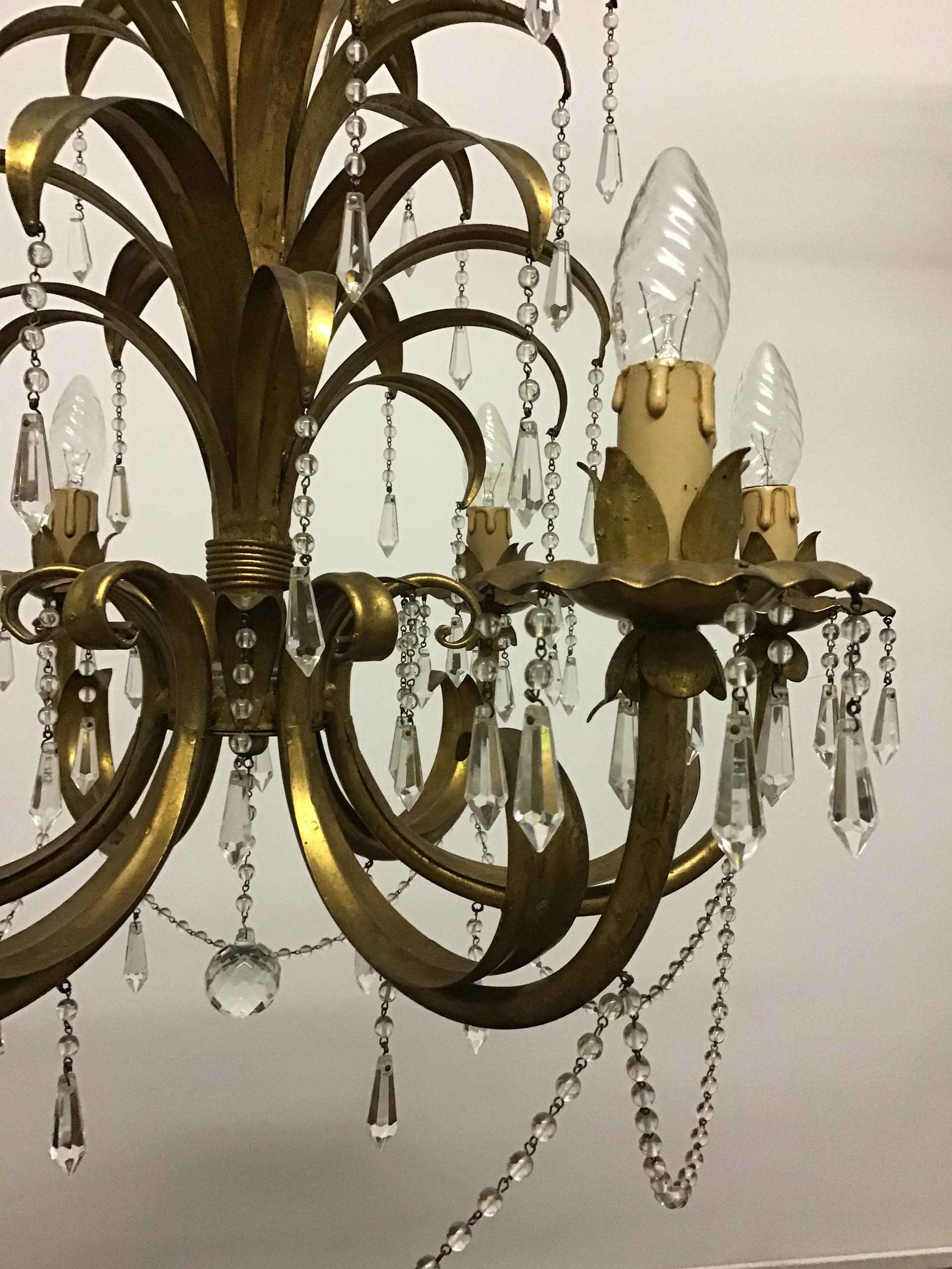  Palm Tree Chandelier, Coco Chanel Style, circa 1960s In Excellent Condition In Wiesbaden, Hessen