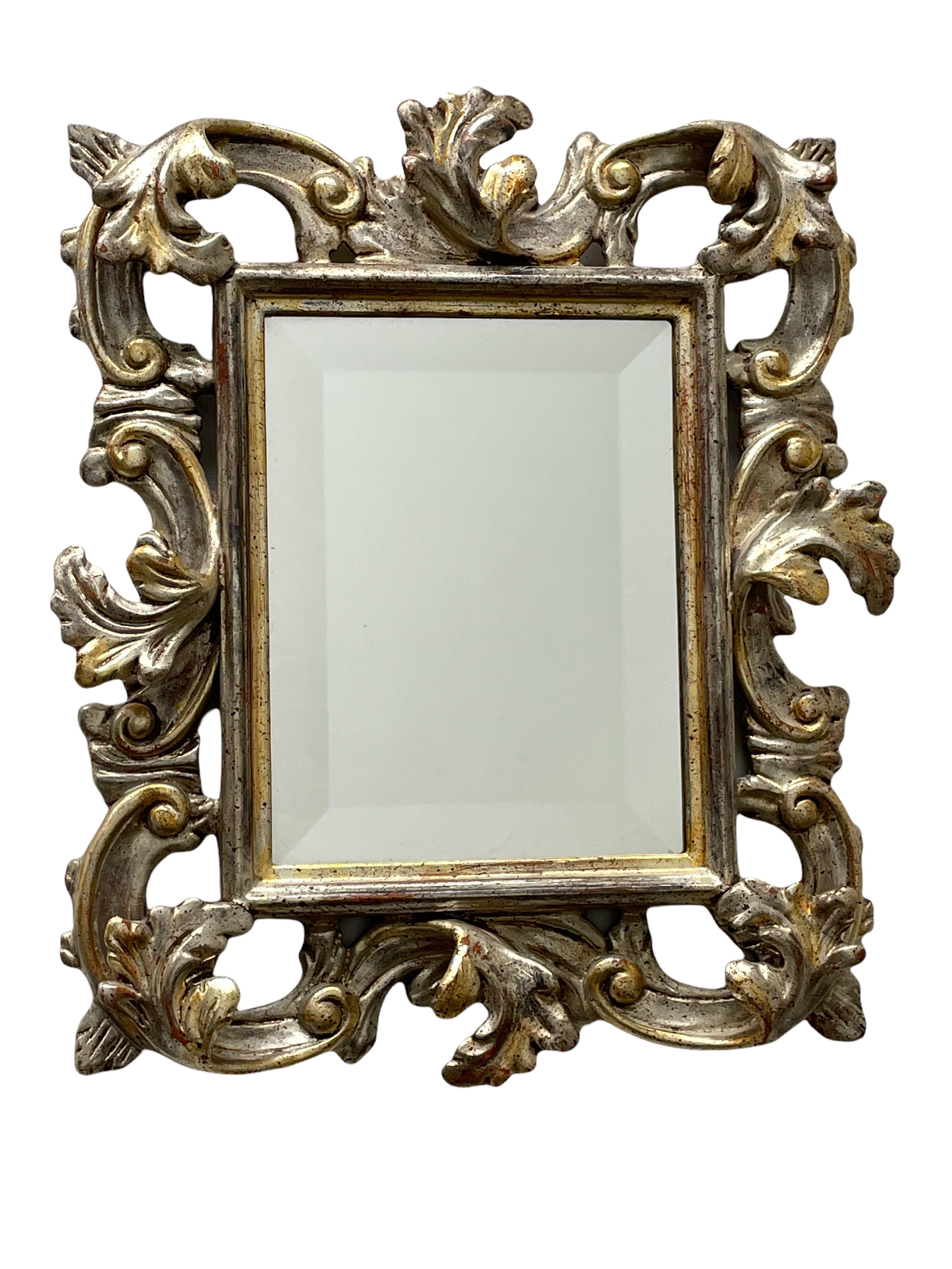 Silvered Beautiful Hollywood Regency Tole Toleware Vanity Mirror Vintage, Germany, 1930s For Sale