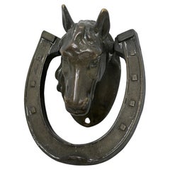 Antique Beautiful Horse Head Door Knocker, Bronze, Austria, 19th Century