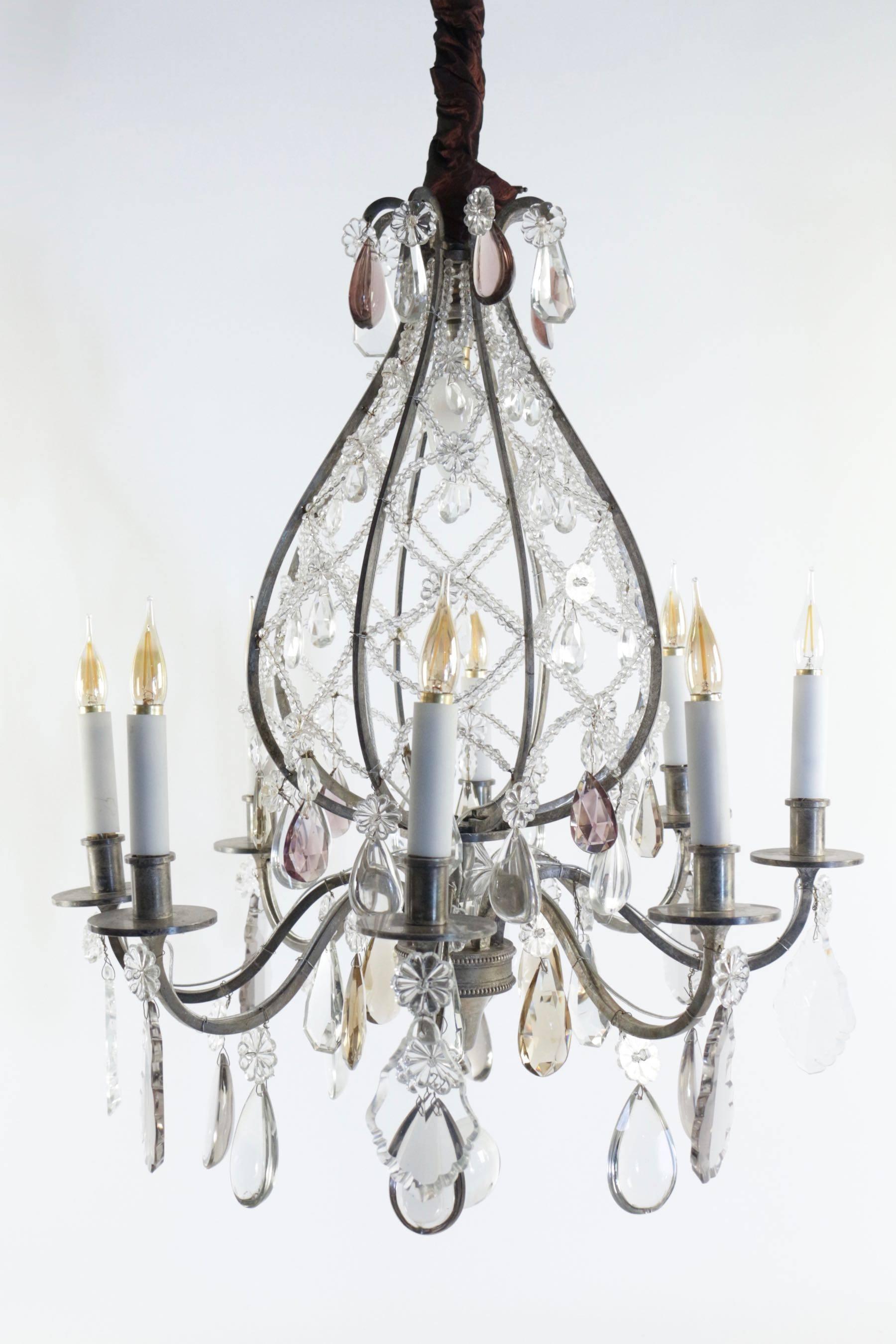 French Beautiful Hot Air Balloon Style Chandelier in Silvered Bronze, 19th Century For Sale