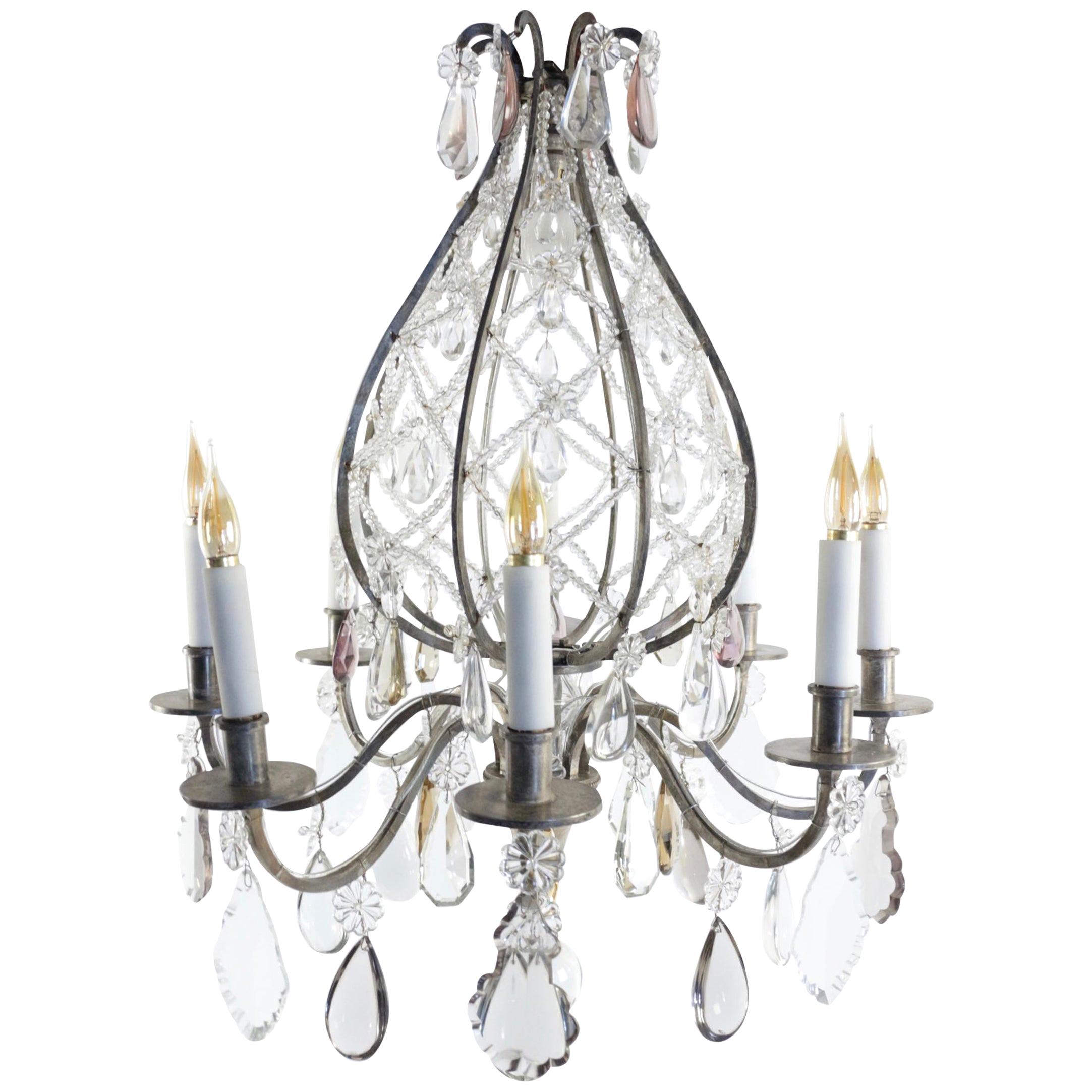 Beautiful Hot Air Balloon Style Chandelier in Silvered Bronze, 19th Century For Sale