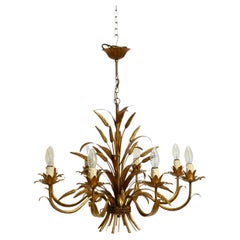 Retro Beautiful huge 70s gold-plated 8-arm metal chandelier by Hans Kögl