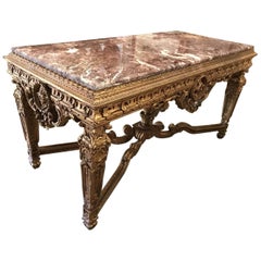 Beautiful Huge Antique, French Marble-Top Gilt Table, Vintage, Very Rare