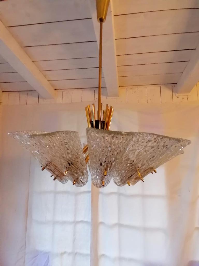 Beautiful Huge Chandelier with Textured Glass by J. T. Kalmar For Sale 4
