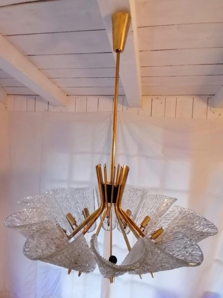Beautiful Huge Chandelier with Textured Glass by J. T. Kalmar For Sale 5