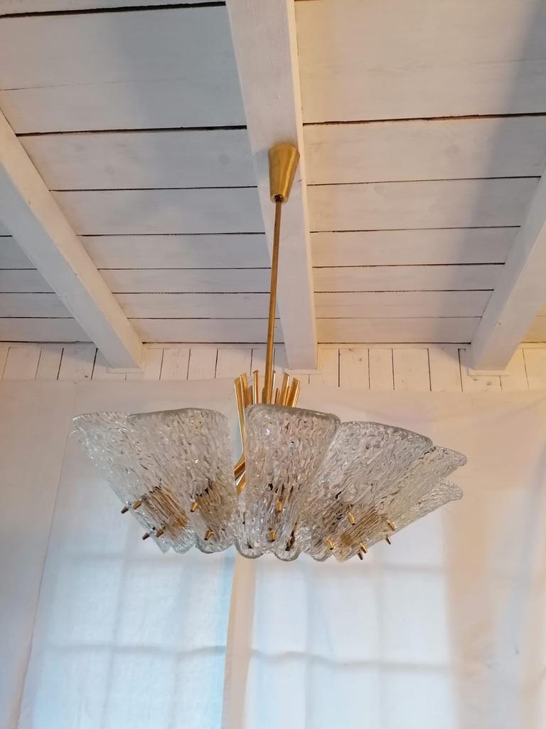 Beautiful Huge Chandelier with Textured Glass by J. T. Kalmar For Sale 6