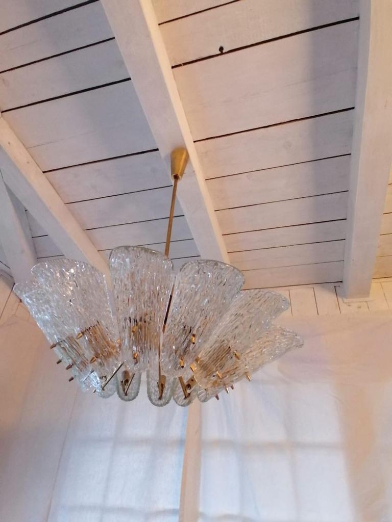 Mid-20th Century Beautiful Huge Chandelier with Textured Glass by J. T. Kalmar For Sale