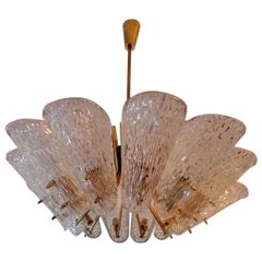 Vintage Beautiful Huge Chandelier with Textured Glass by J. T. Kalmar