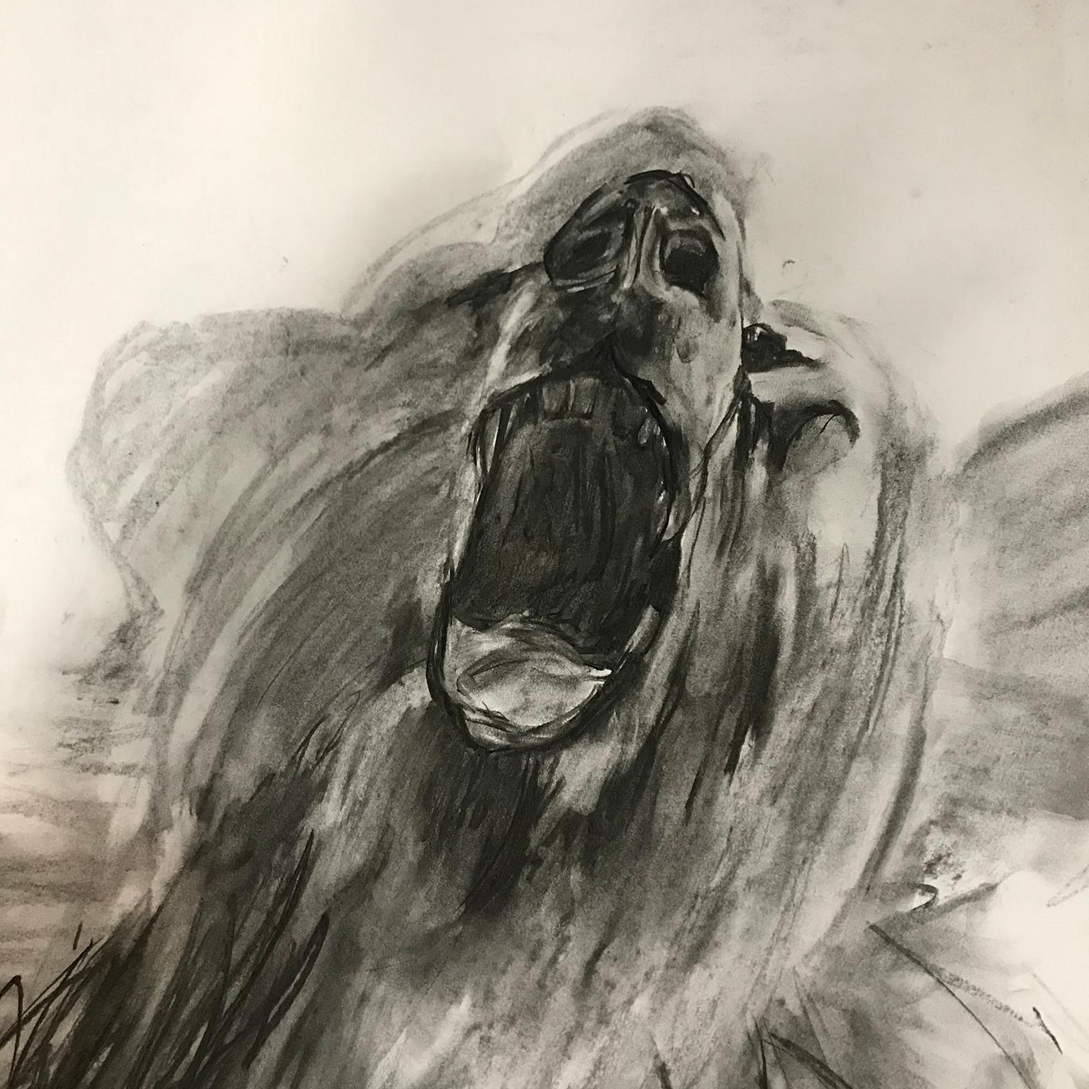 Beautiful, Huge, Charcoal Drawing of Bear by Dutch Female Artist In Good Condition In Amsterdam IJMuiden, NL
