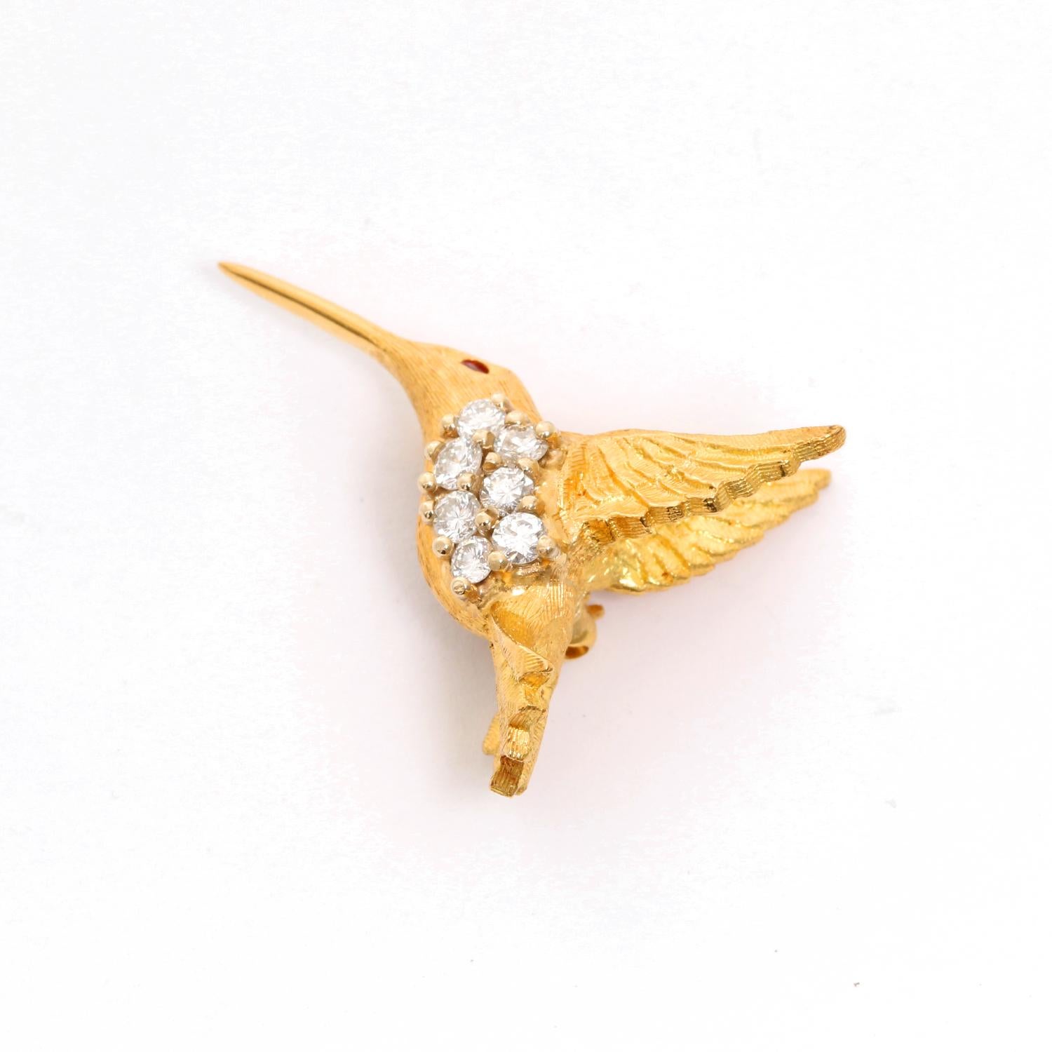 Women's Beautiful Hummingbird Diamond and Ruby Brooch