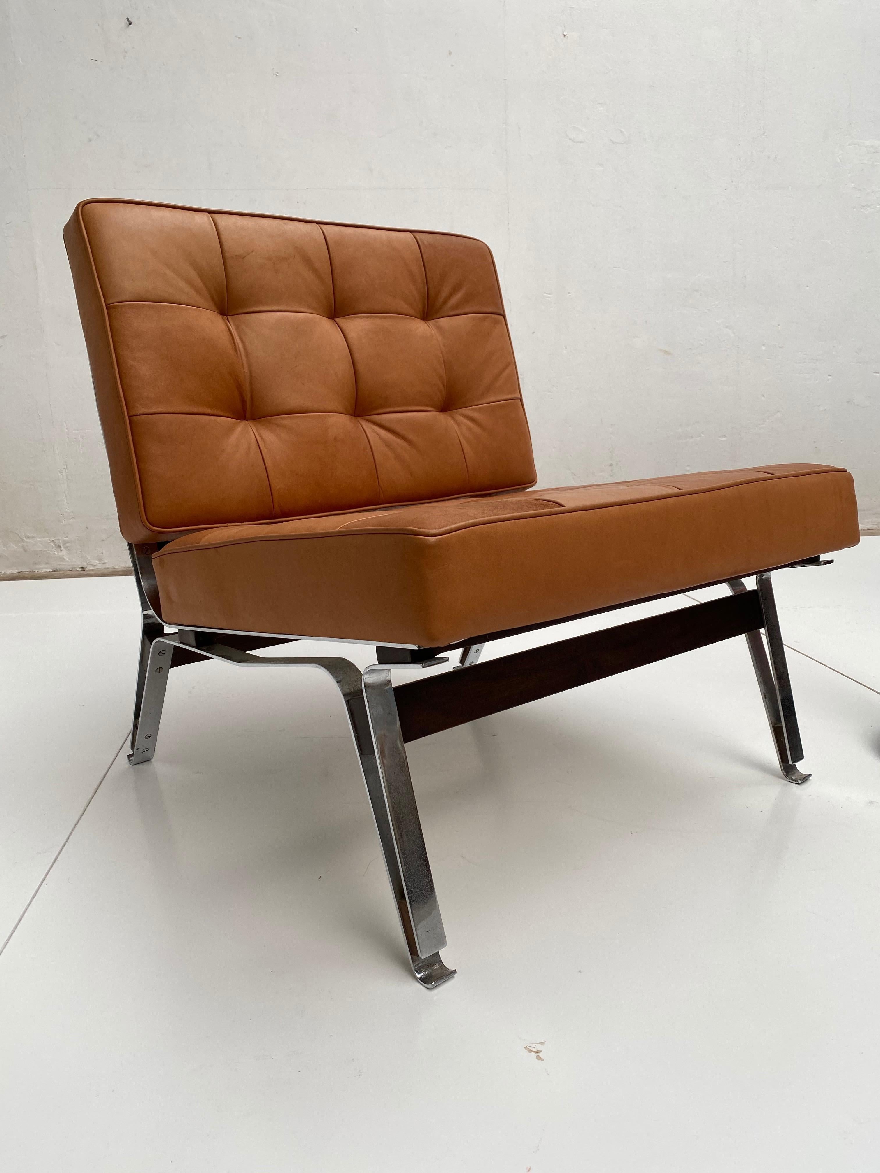 Stained Beautiful Ico Parisi '856' Leather Lounge Chairs, Cassina, 1957 For Sale