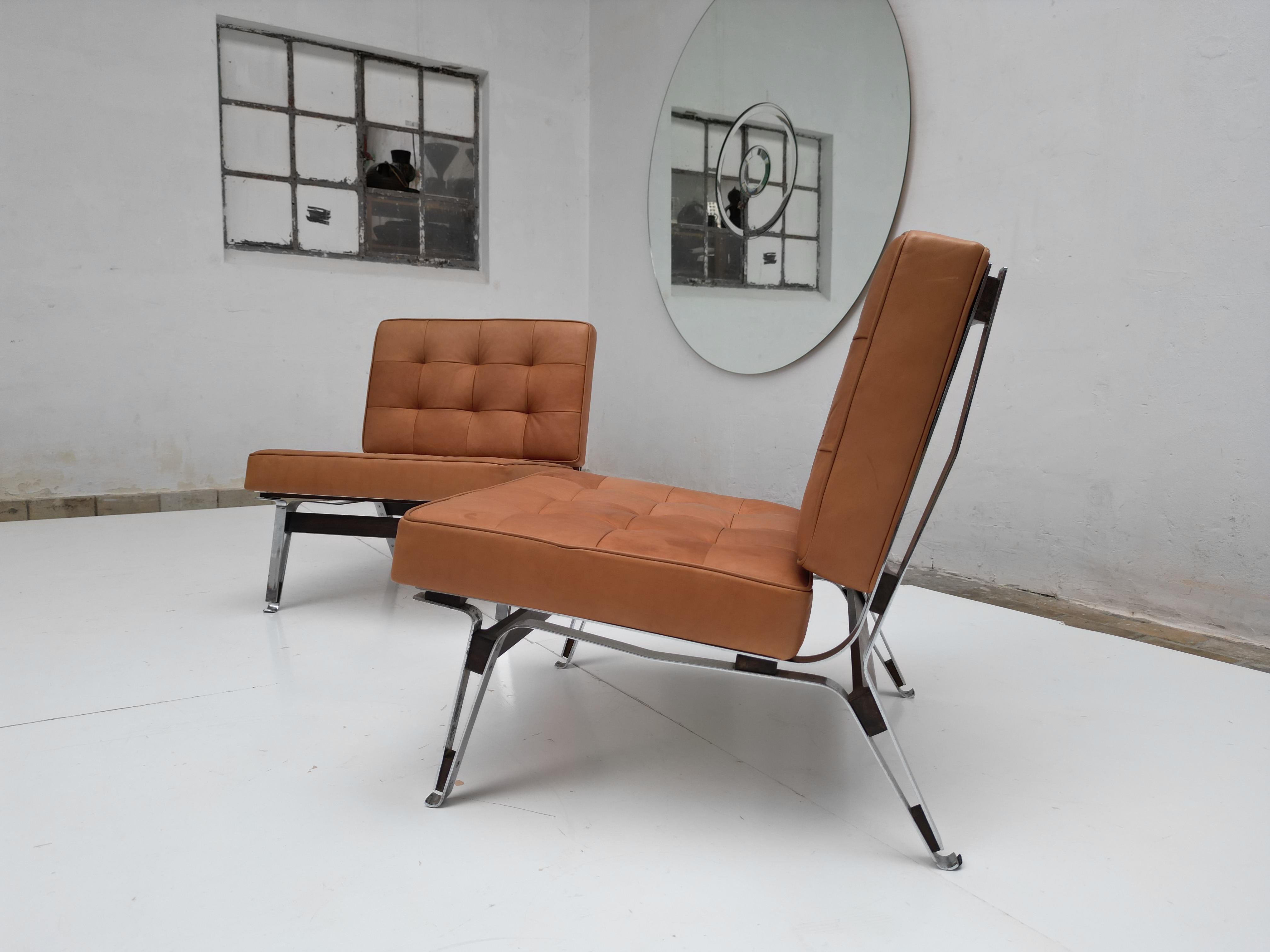 Stained Beautiful Ico Parisi '856' Leather Lounge Chairs, Cassina, 1957