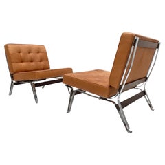Retro Beautiful Ico Parisi '856' Leather Lounge Chairs, Cassina, 1957