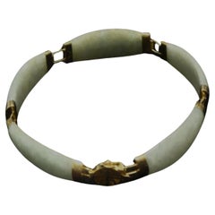 Precioso brazalete importante de jade verde natural de Hong Kong de oro de 14 quilates