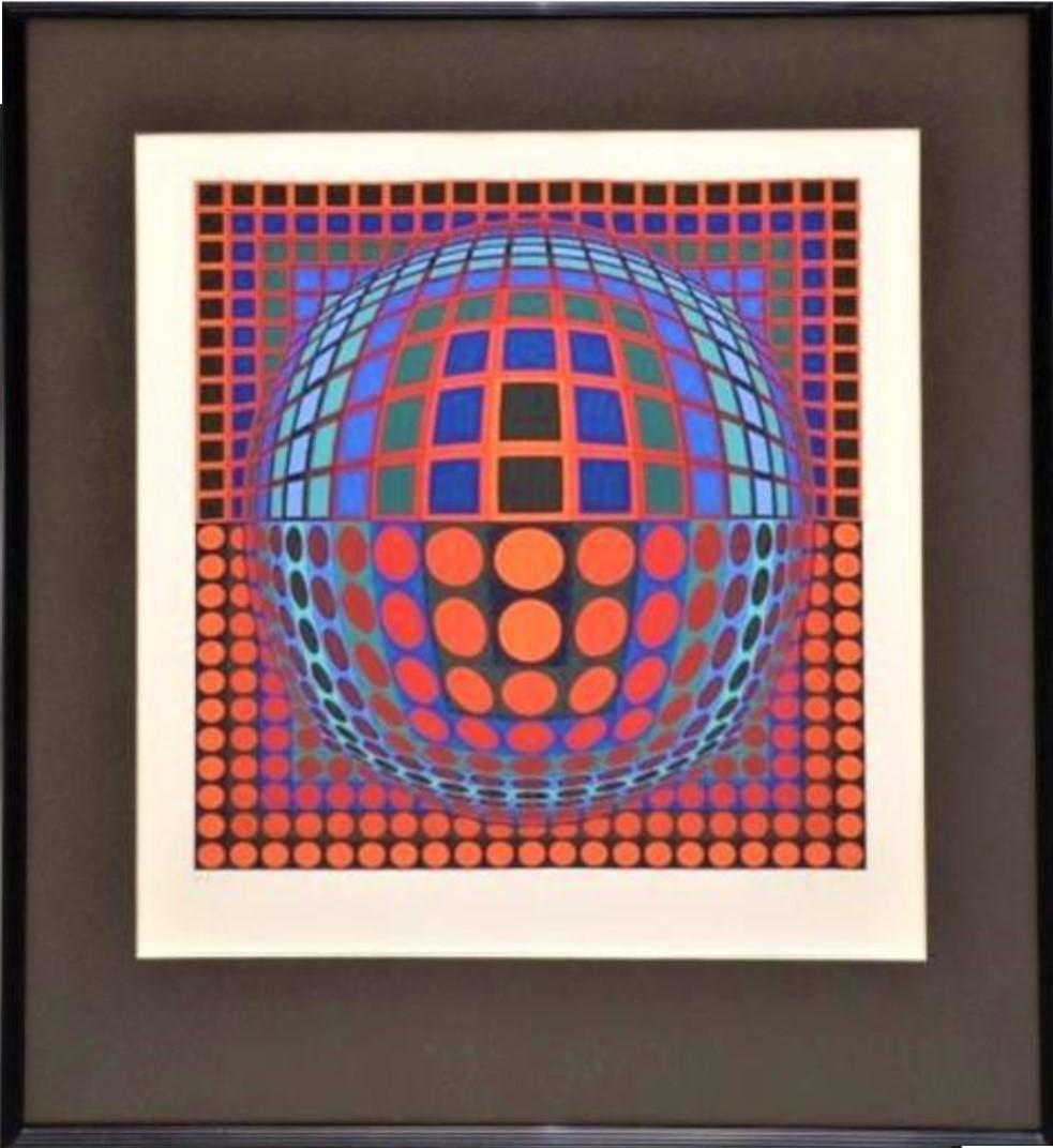 The Following Item we are Offering is A RARE EXQUISITE 3D OP ART ORIGINAL ARTIST PROOF MASTERPIECE SILKSCREEN SERIGRAPH By Famous French Artist Victor Vasarely (1906-1997). Piece features A Large Gorgeous Vibrant Circle with a Magnificent Array of
