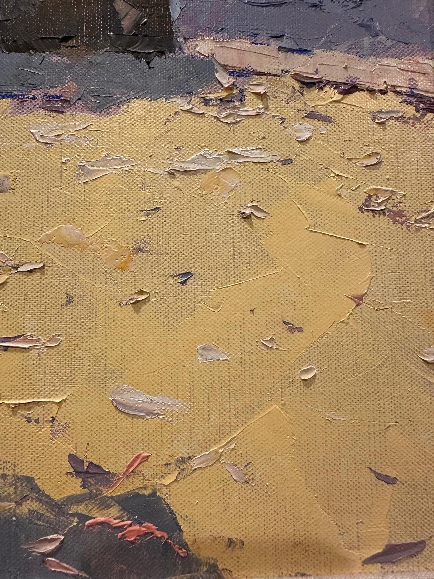 Magnifique peinture impressionniste originale d'un banc au bord de la mer par Pierre Bittar Bon état - En vente à Hopewell, NJ