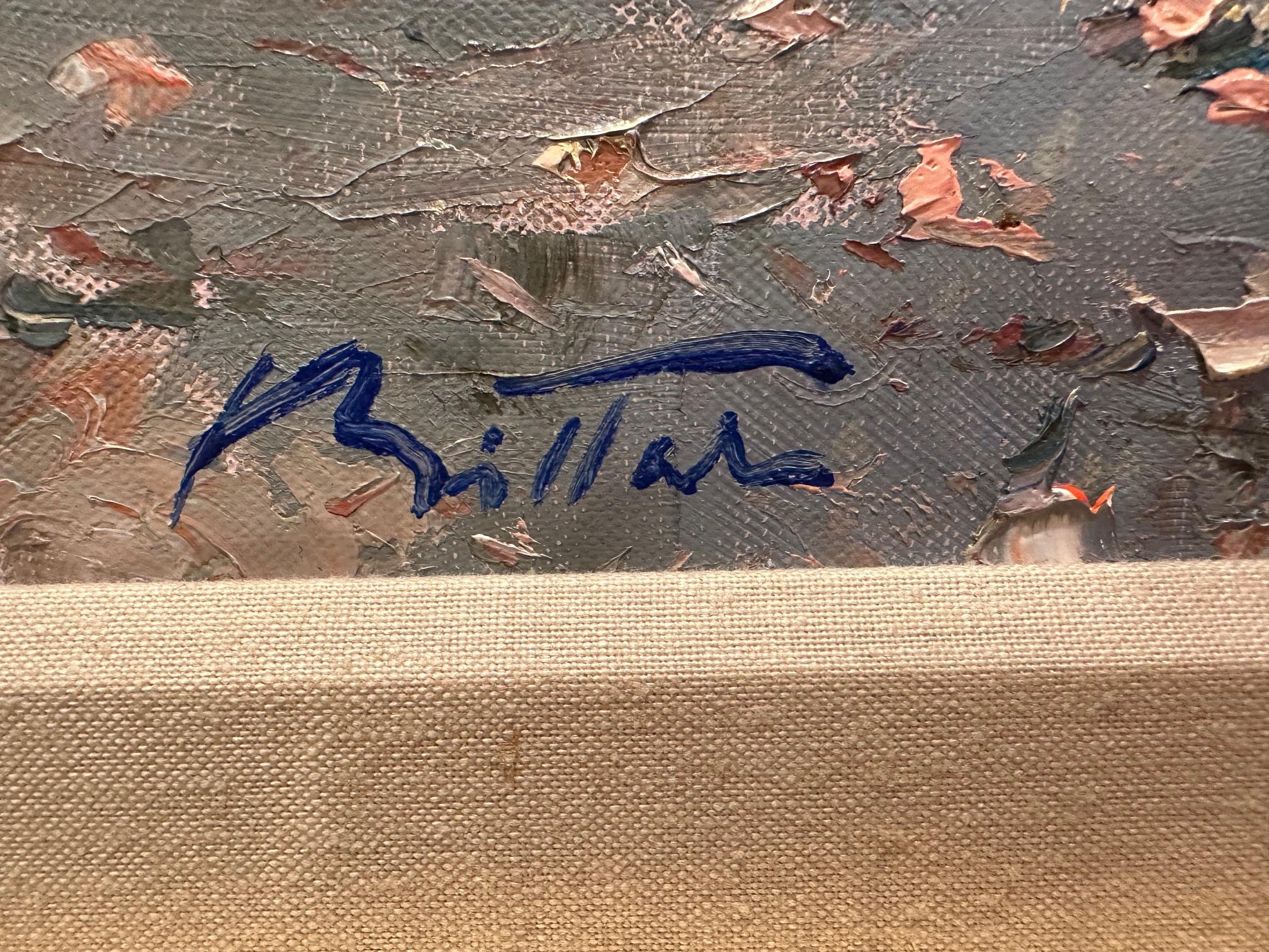 Magnifique peinture impressionniste originale d'un banc au bord de la mer par Pierre Bittar en vente 1