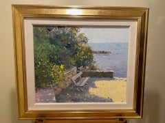 Beautiful Impressionist Original Painting of a Bench by the Sea by Pierre Bittar