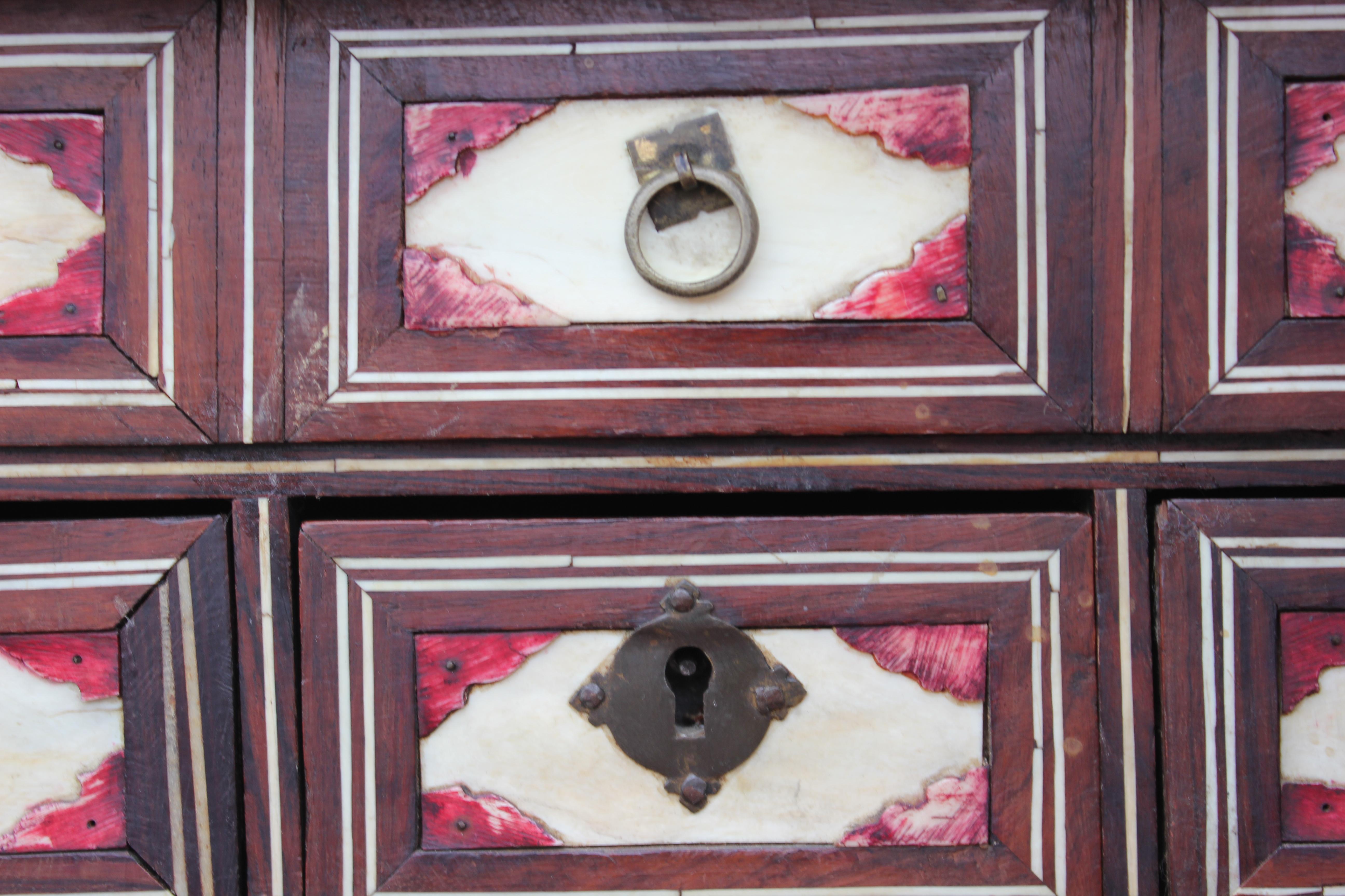 Beautiful Indo-Portuguese Mughal India Bone-Inlaid Fall Front Cabinet Box 4