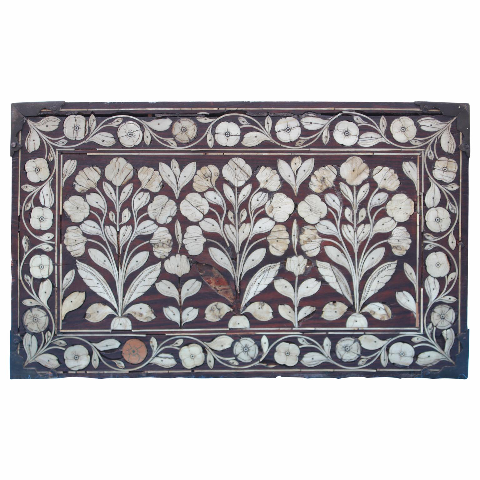 17th Century Beautiful Indo-Portuguese Mughal India Bone-Inlaid Fall Front Cabinet Box