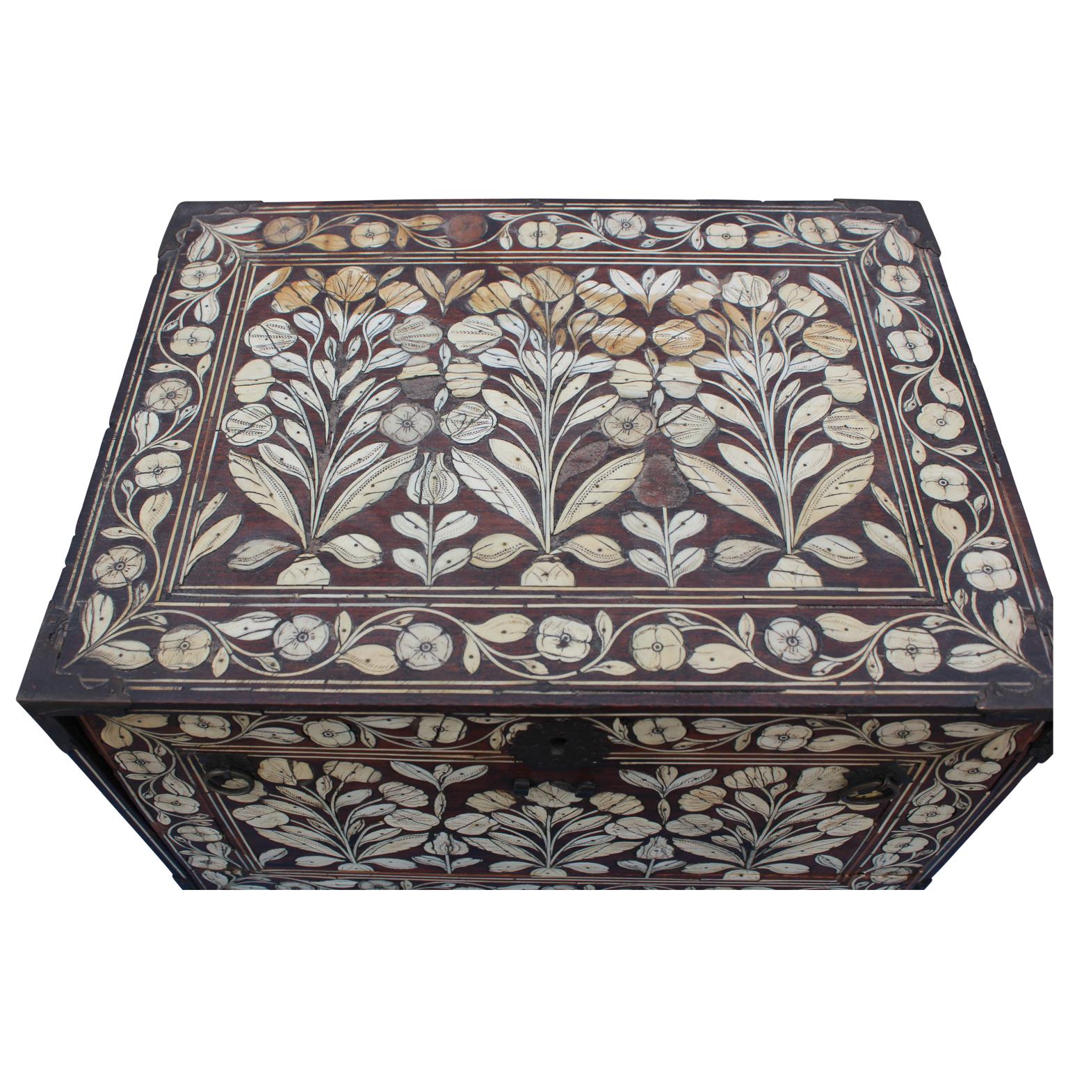 Beautiful Indo-Portuguese Mughal India Bone-Inlaid Fall Front Cabinet Box 2
