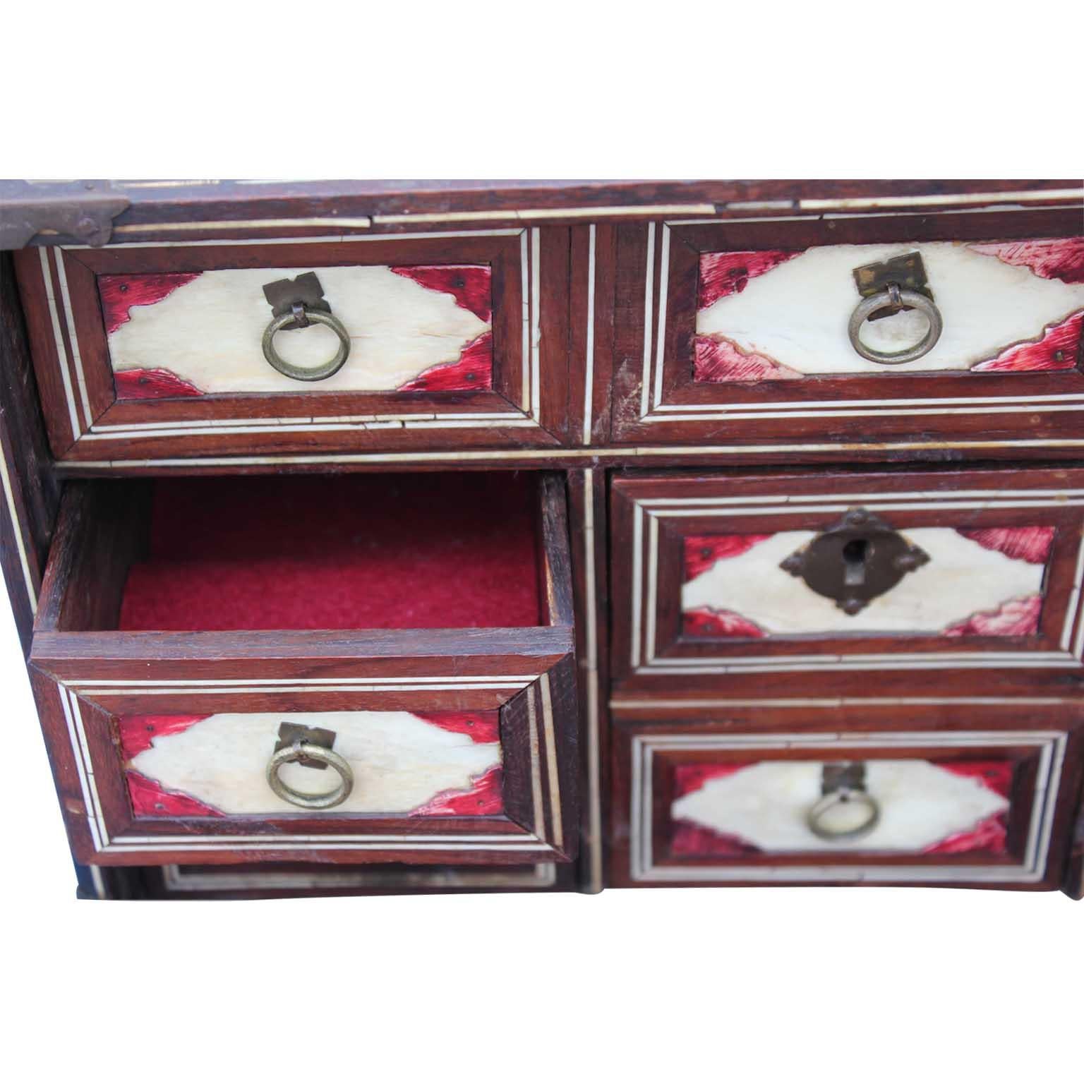 Beautiful Indo-Portuguese Mughal India Bone-Inlaid Fall Front Cabinet Box 3
