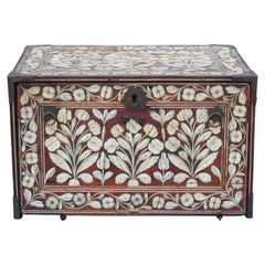 Antique Beautiful Indo-Portuguese Mughal India Bone-Inlaid Fall Front Cabinet Box