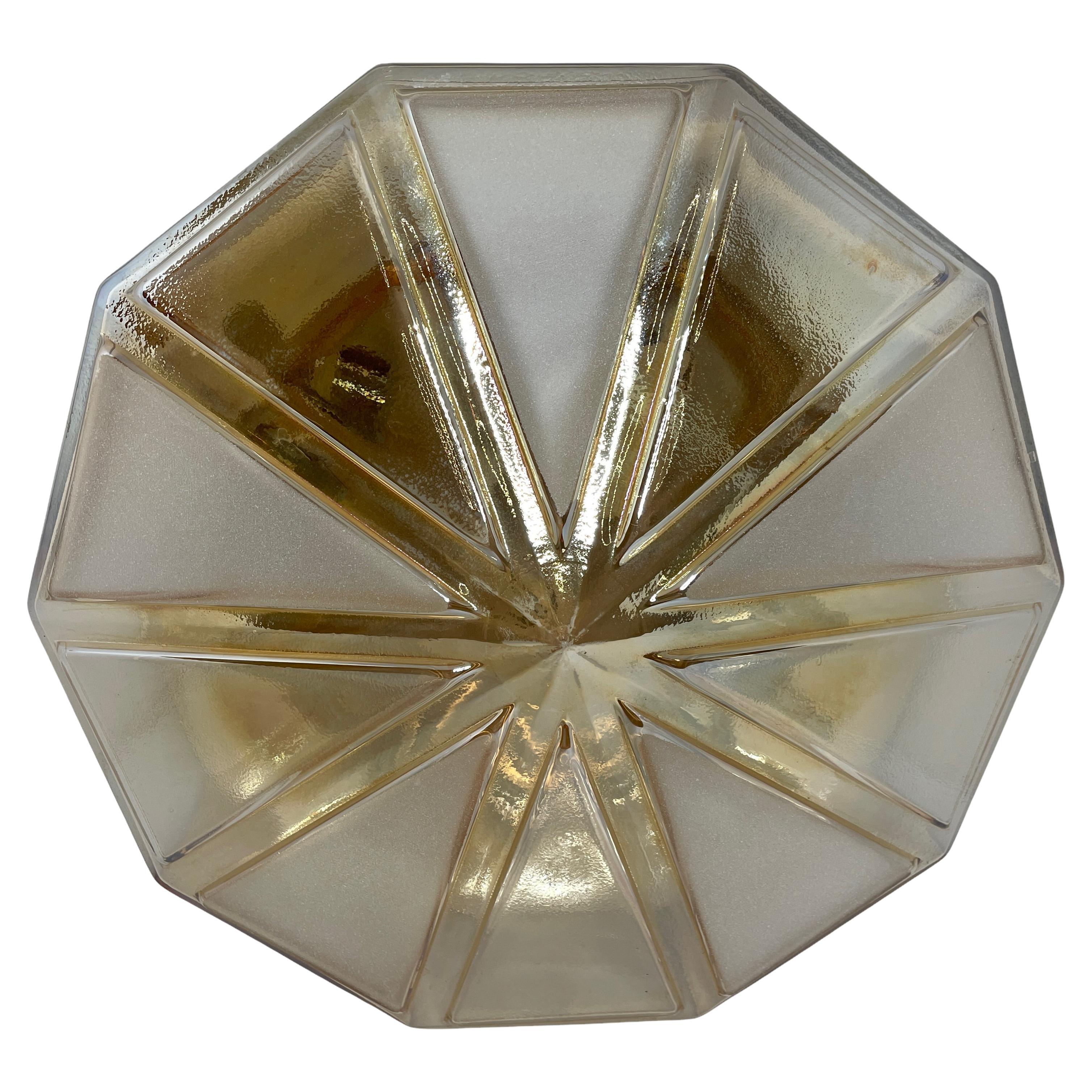 Beautiful Iridescent Diamond Shape Glass Flush Mount Light, 1970s For Sale